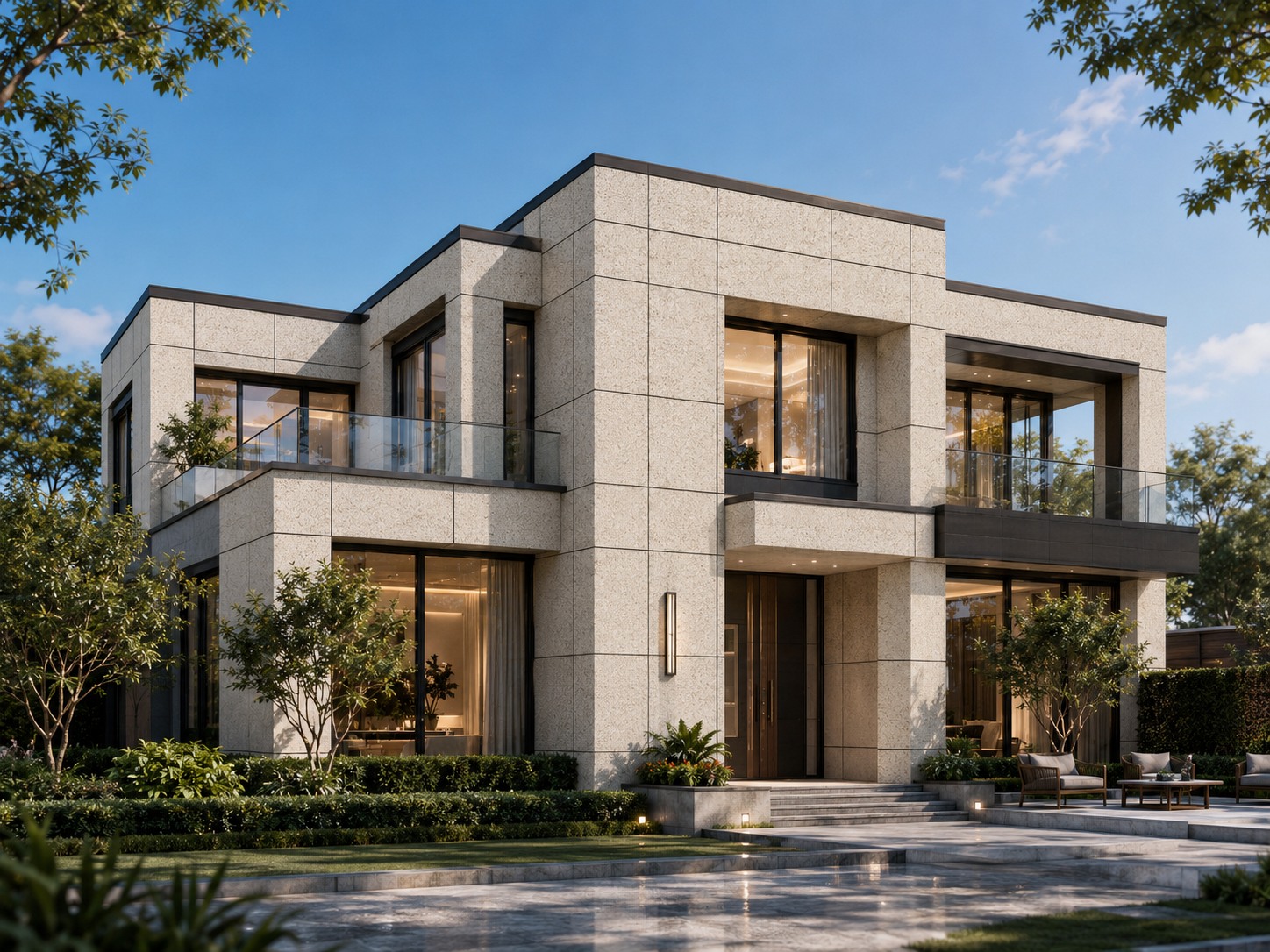 CloudRock stone-like exterior wall coating on a modern villa facade